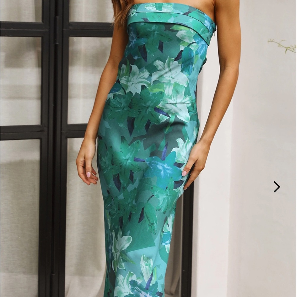 TOPERTH- BLUE satin folded floral over the bust maxi dress, MEDIUM